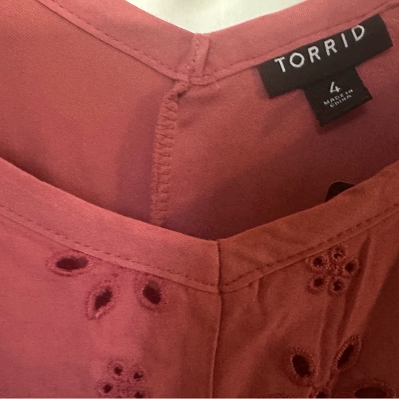 Torrid Terracotta Boho Eyelet Midi Dress. Size 4 - Picture 2 of 4